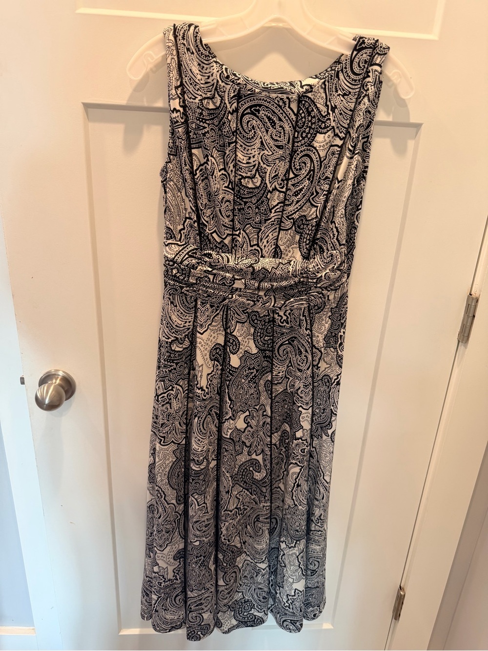 NorthStyle Black Ivory Paisley Ruched Waist Midi Dress Size 8